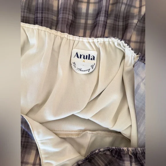 NWT Arula Altar’d State Black Beige Plaid Mesh Flutter Sleeve Dress 1X - Picture 6 of 8